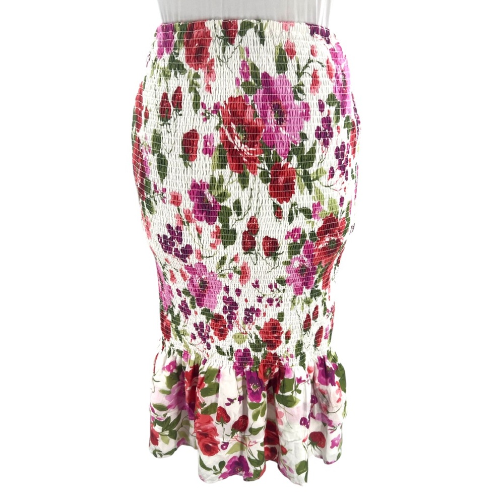 Abercrombie & Fitch smoked ruffle hem midi skirt floral sz XS - Picture 2 of 7